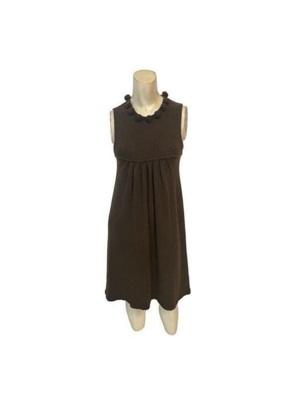 Milly New York Brown Knit Pom pom neck Dress Small